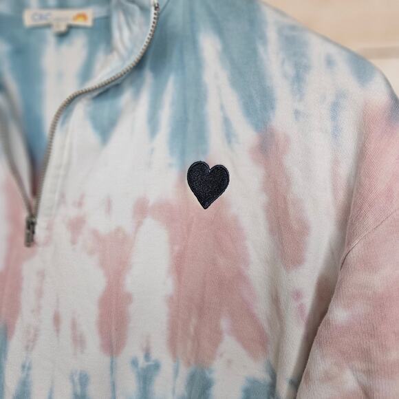 C&C California Womens 1/4 Zip Tie Dye Sweatshirt Beach Fleece 80s 90s Boho Top M - Picture 4 of 16